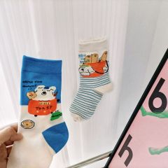 New autumn and winter cartoon creative puppy mid-calf socks cute Japanese plaid cotton socks for women Korean ins striped socks