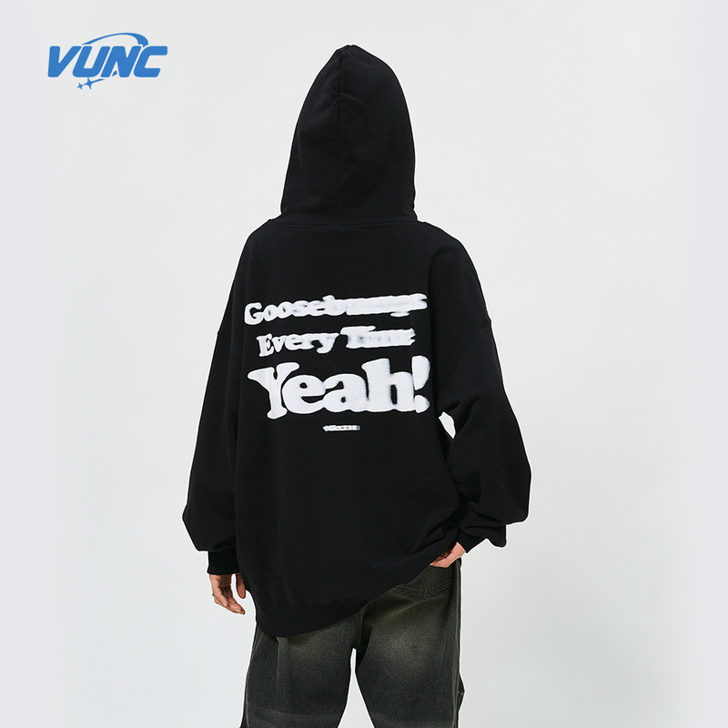 VUNC autumn new pure cotton terry sweatshirt 2023 American trendy brand blurred letter print hoodie for men and women