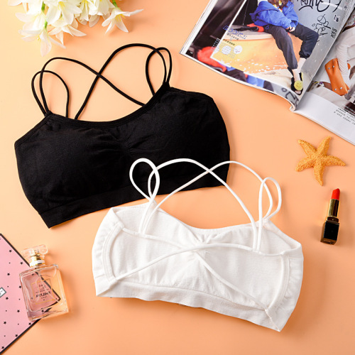 Seamless women's underwear cross-strap bottoming beautiful back wrap tube top with padded vest anti-exposure sexy bra