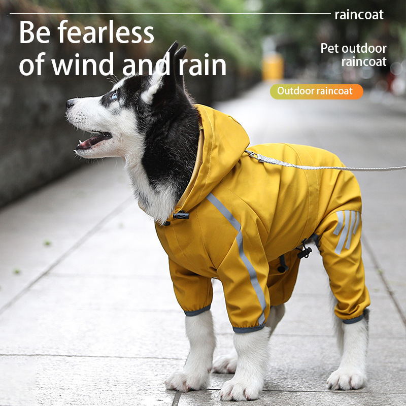 Cross-border new traction dog four-legged raincoat waterproof large, medium and small dog pet clothes for going out in rainy days