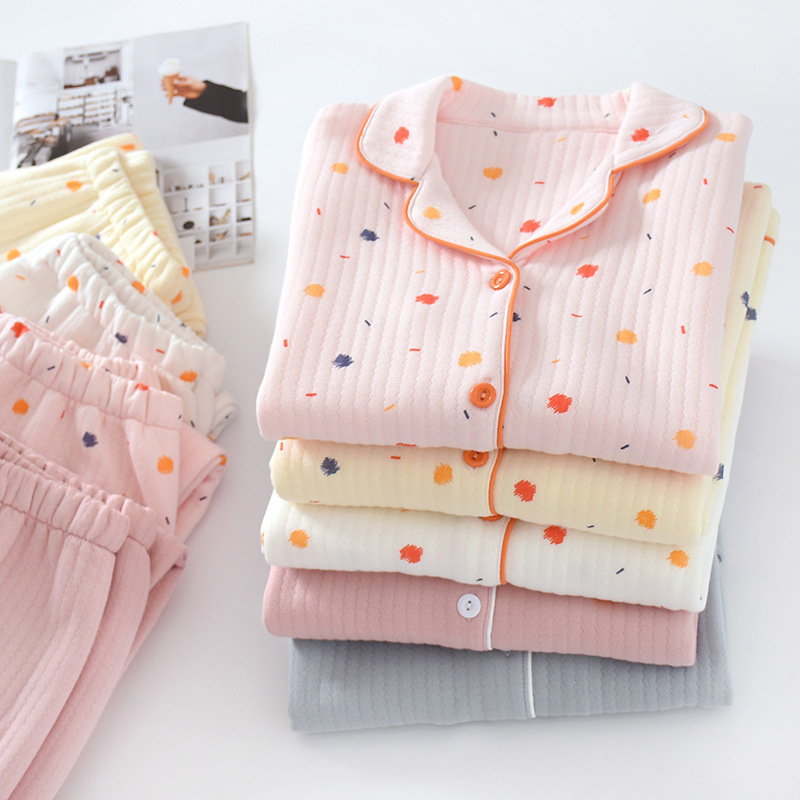 Autumn and winter thickened air layer pajamas for women, quilted thickened large size pajamas, home clothes, warm living clothes set
