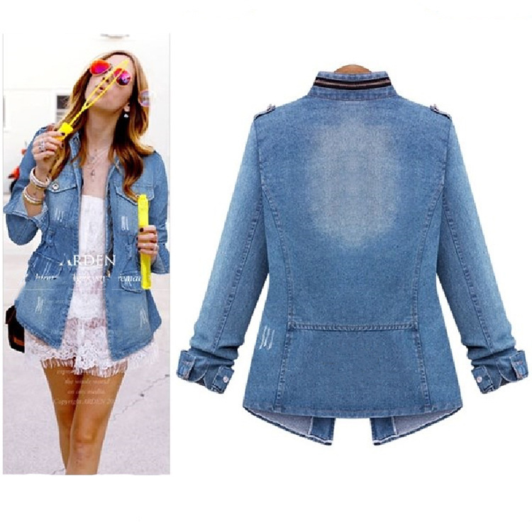 Creative 2024 Summer Urban Style Denim Long Sleeve Stand Collar Slim Fit Women's Jacket Factory Wholesale