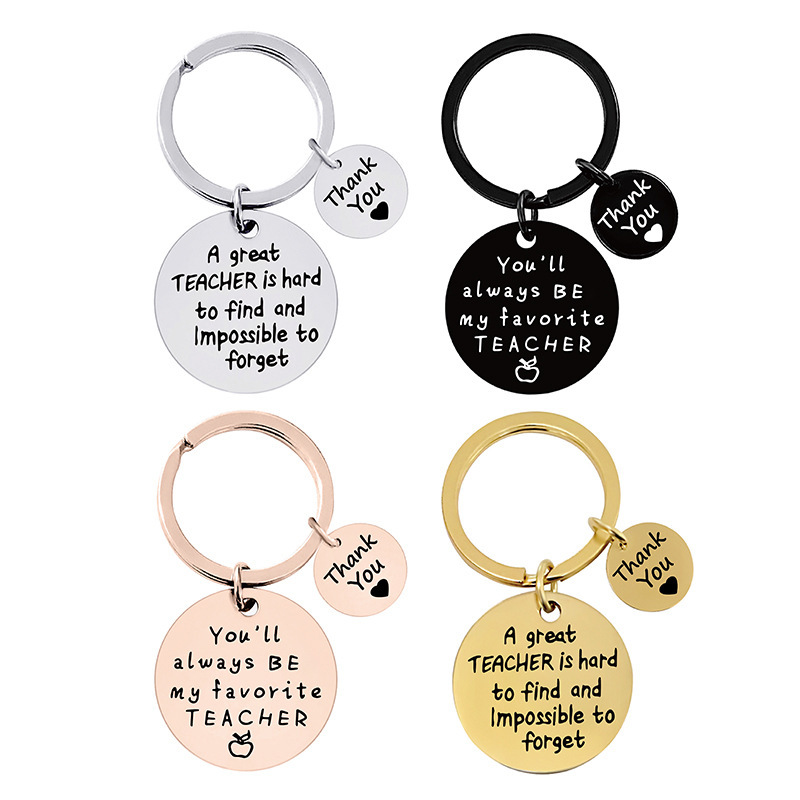 European and American cross-border metal keychains, large and small round tags, Thanksgiving Teacher's Day holiday gifts, engraved metal keychains