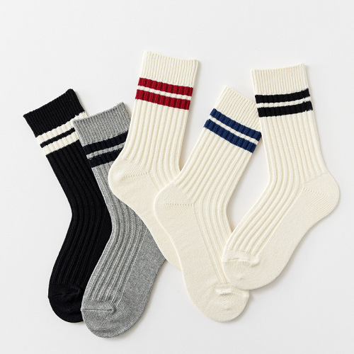 SUPRSOX spring and summer new striped double-needle socks, retro European and American simple mid-calf socks, Korean Hong Kong style men's socks