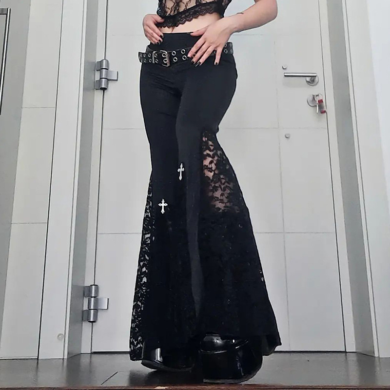 CF22199 European and American style hot girl autumn trousers, sexy slim butt lift lace splicing bootcut casual pants