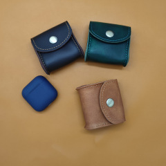 Summer simple genuine leather Apple Bluetooth headset storage bag two-layer cowhide mini compact portable headphone case