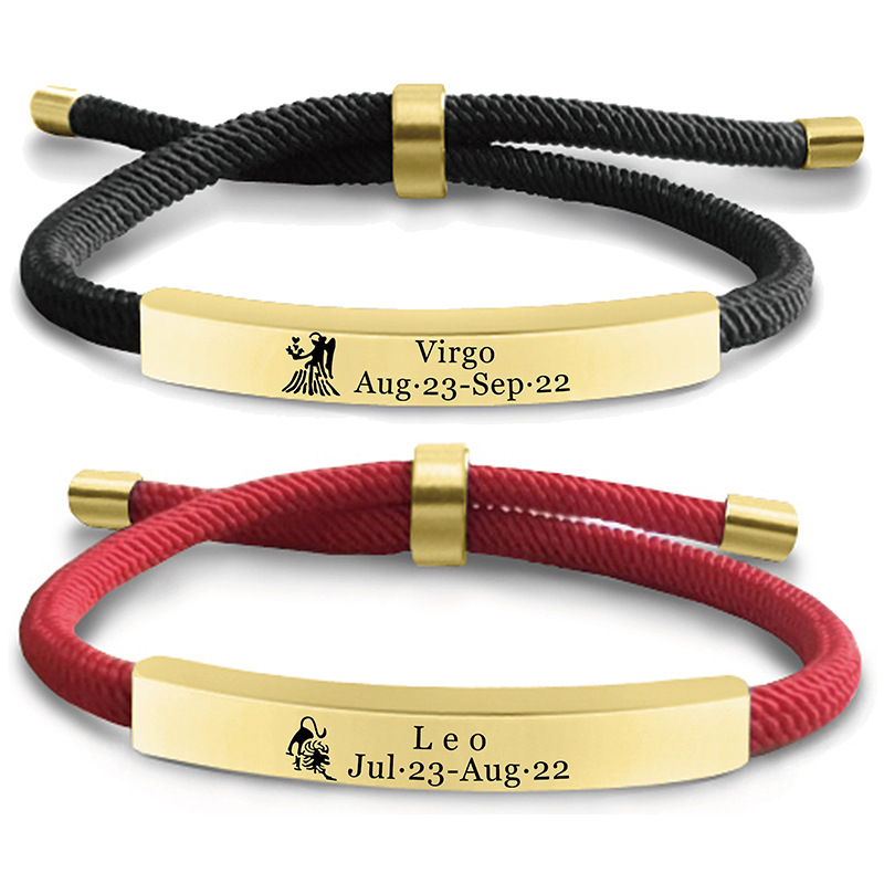 Bracelet cross-border twelve constellations multi-color braided rope stainless steel bracelet family holiday gift engraved titanium steel bracelet