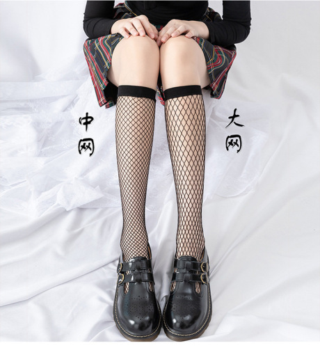 Mid-calf fishnet stockings women's thin sexy stockings ins trendy women's stockings Lolita JK hollow mesh black stockings calf socks