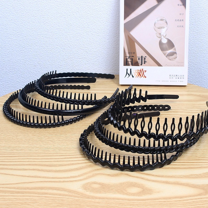 C38 simple long-tooth hairband black plastic non-slip headband glossy spray-painted tooth comb hairpin wavy braid headwear