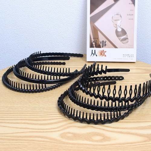 C38 simple long-tooth hairband black plastic non-slip headband glossy spray-painted tooth comb hairpin wavy braid headwear