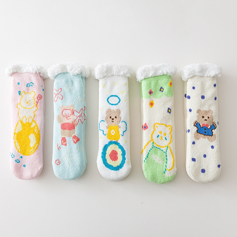 New autumn and winter thickened lamb velvet creative cartoon non-slip floor socks coral velvet sleep socks plus velvet confinement socks for women