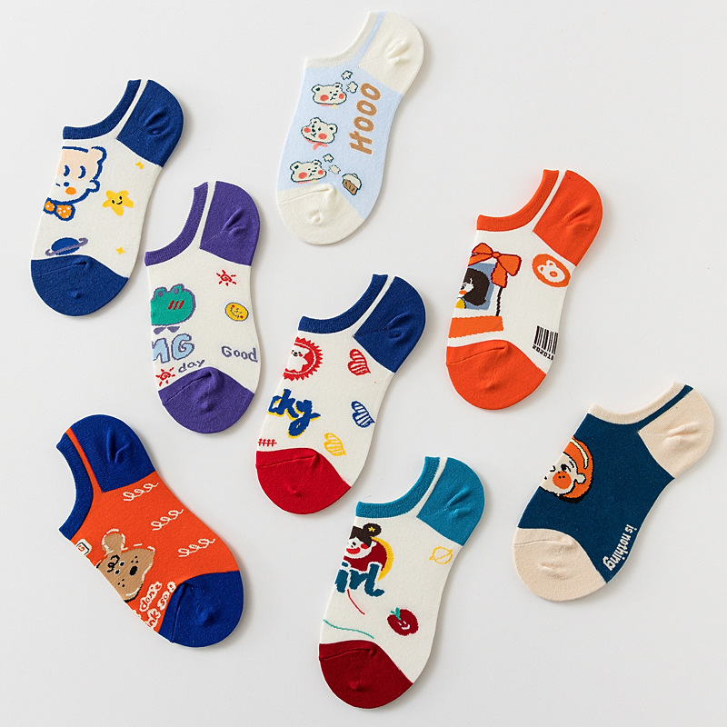 Socks for women cute Korean ins bear invisible socks personalized creative Japanese cotton socks cartoon boat socks for women jk