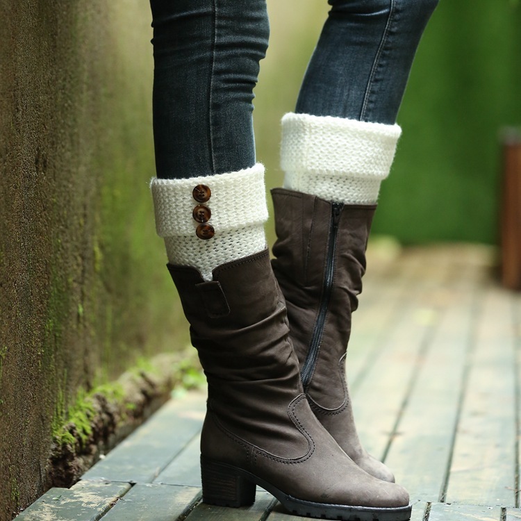 Amazon's new cross-border short foot covers, woolen knitted warm leggings, flip-up three-button socks