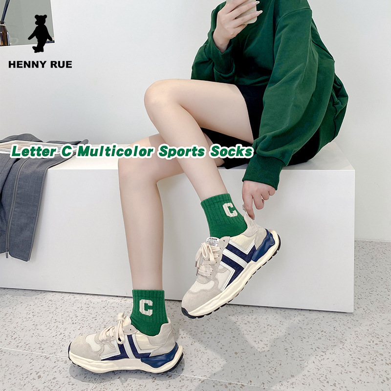 Spring and summer new style combed cotton colorful letter C sports short-tube boat socks neutral socks trendy socks