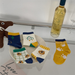 5 pairs of children's creative cartoon mid-calf socks for autumn and winter boys' socks, cute cartoon baby bear cotton socks for children