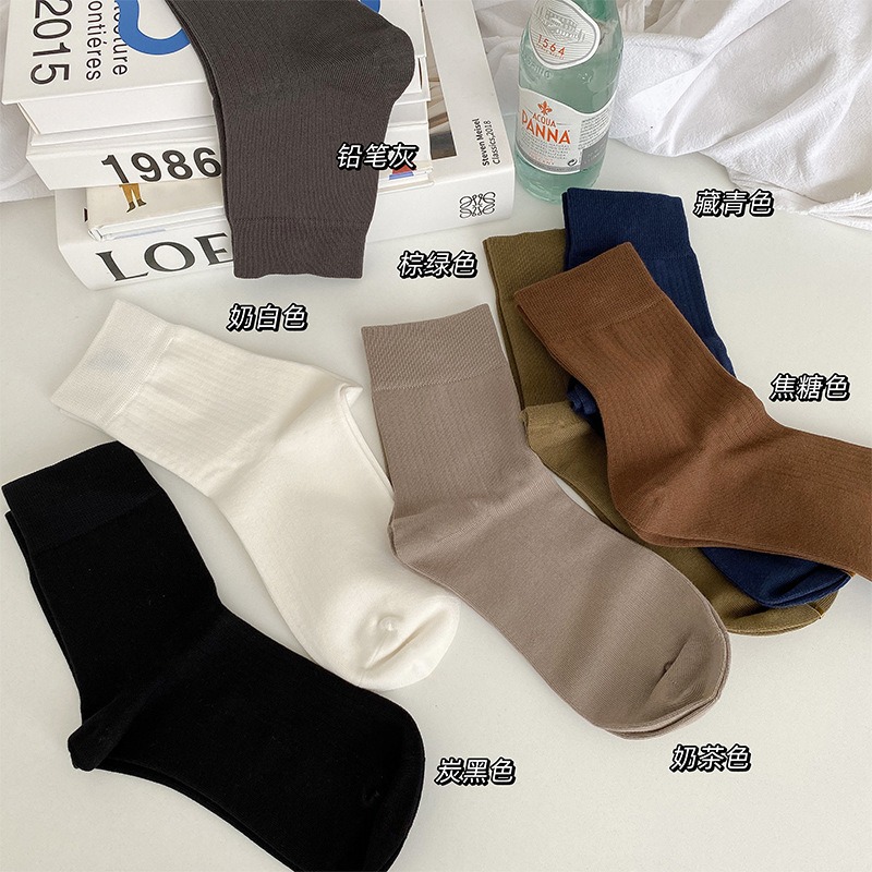 Autumn and winter new style hand-stitched Australian velvet men's pit strip basic solid color mid-calf socks