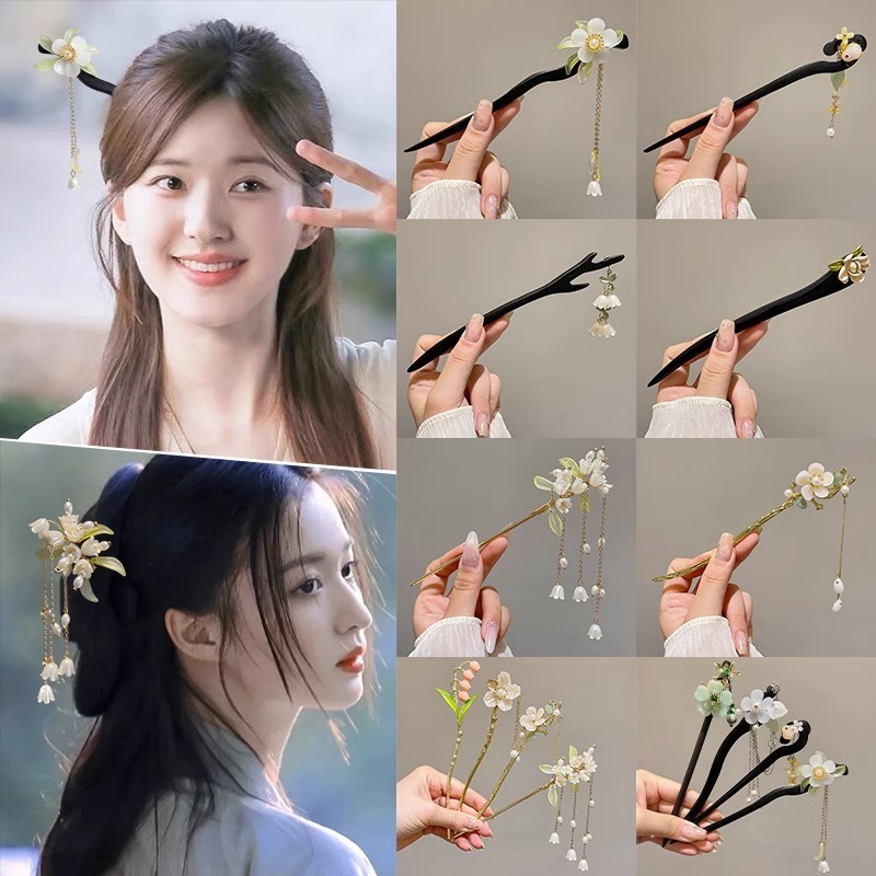 Ancient style tassel hairpin for women, retro high-end Hanfu headwear, new Chinese style wooden hairpin, step rocking hairpin hair accessory