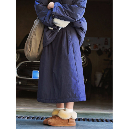 Winter new Korean style literary design thickened quilted skirt loose casual mid-length warm A-line long skirt for women