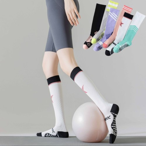 Compression calf socks for women silicone non-slip skipping rope fitness sports socks Pilates yoga socks color matching stockings