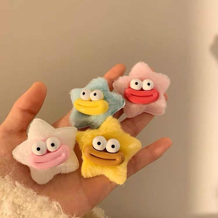 Korean cute sausage mouth plush star hairpin funny girly heart bangs clip Japanese and Korean student headdress for girls