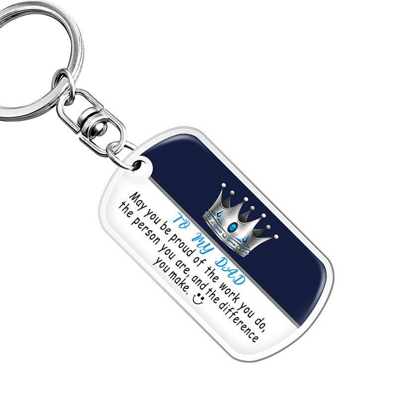 Keychain European and American cross-border new style golden crown color printing Epoxy Father's Day gift family metal keychain