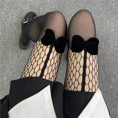 Suspender hollow mesh splicing fishnet stockings sexy trendy Internet celebrity fake high-top anti-snag black pantyhose