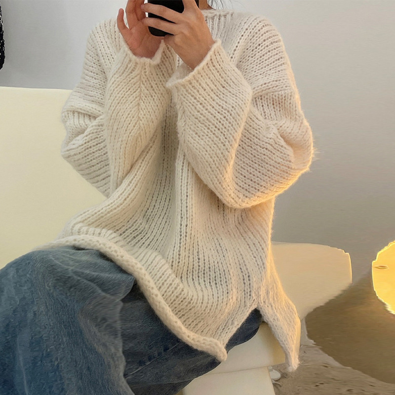 New autumn and winter Korean Dongdaemun cream thick needle pullover sweater loose sweater lazy simple basic top for women