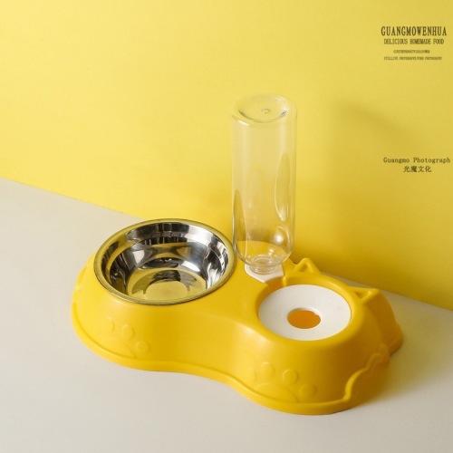 Cross-border new pet bowl, dog bowl, plastic double bowl, cat bowl, automatic drinking bowl, anti-tip pet food utensils