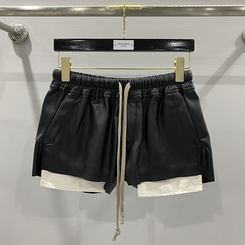 SUBHUMAN Women's Model丨Goddess Basic PU Leather Four Corner Pockets Comfortable New Versatile Black Short Pants