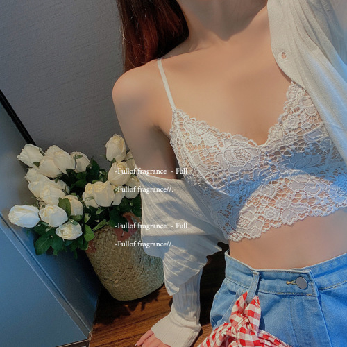 French Dream Rose Small Breast Bra No Wire Strap Wrapped Breast Girl Sexy Lace Beautiful Back Triangular Cup Bra