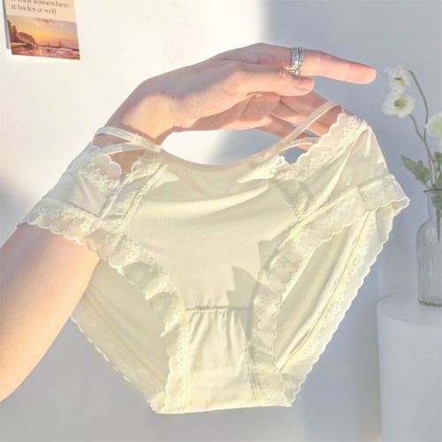 Moonlight Daughter~Japanese Ice Silk Mesh Panties Feminine Lace Low-waist Breathable Cotton Seamless Briefs