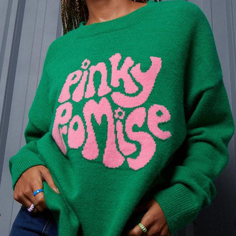 New cross-border foreign trade 2023 winter round neck long sleeve letter pattern jacquard knitted sweater for women