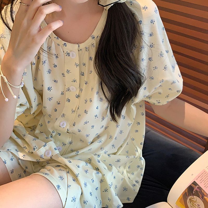 Pajamas Women's Cardigan 2023 New Summer Cute Two-piece Shorts Set Simple Summer Season Home Clothes Suit Women