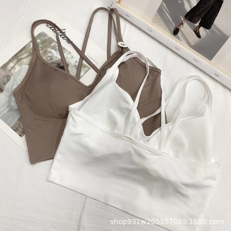 2030#Thin Cup Ice Silk Beauty Back Wrap Chest Thin Strap Cross Tube Top No Wire Ring Sports Bra