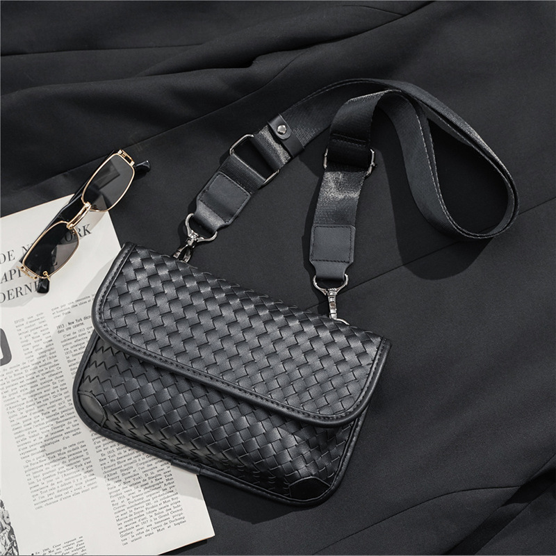 2024 new fashion hand-woven chest bag, casual small square bag, shoulder bag, street men's bag, shoulder bag, mobile phone bag
