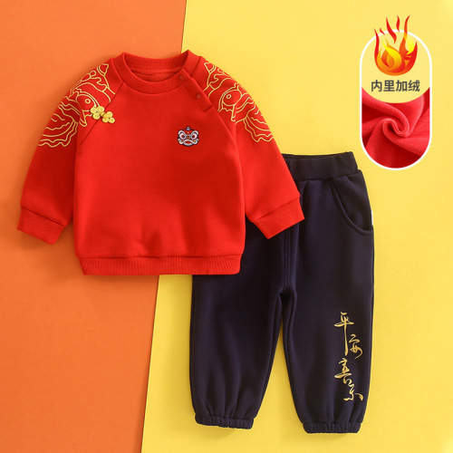 New velvet winter suit tops and pants baby Chinese style Tang suit New Year's greetings birthday catch Zhou Guochao 6222