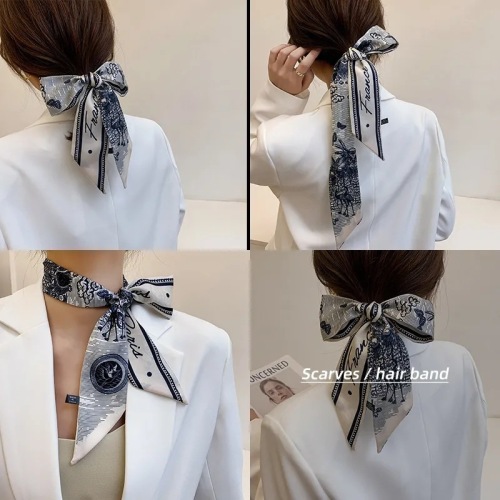 Houndstooth small long scarf women's French elegant small scarf trendy student retro high-end streamer binding ribbon