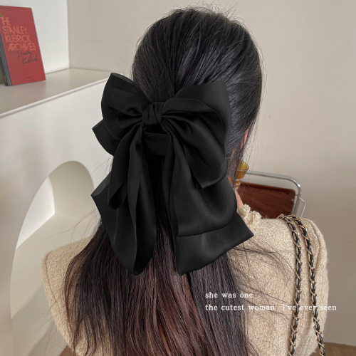 New black ribbon satin big bow clip back head hair clip temperament shark clip hair clip hair accessory