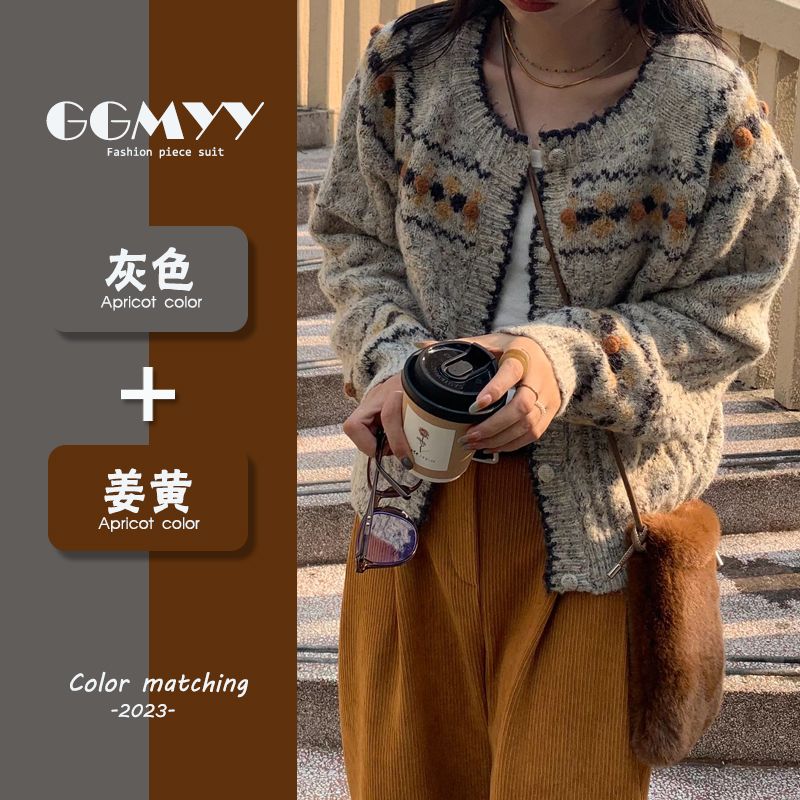 A complete set of gentle spring outfits for women 2024 new Korean style retro knitted cardigan wide-leg pants two-piece set