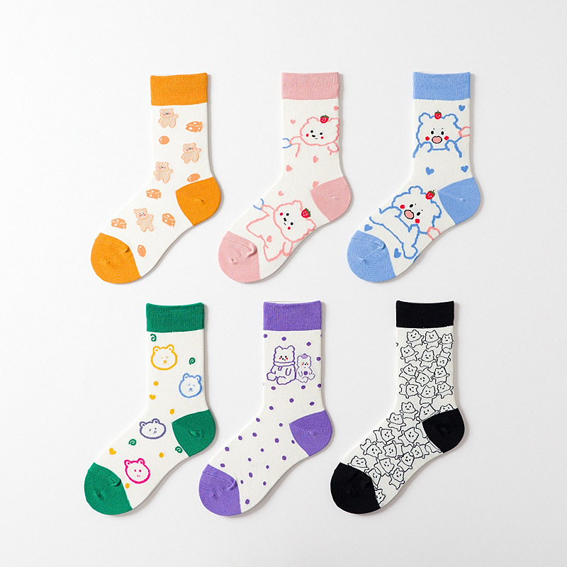Socks for women, Japanese style Lolita mid-calf trendy brand cotton socks, spring and summer bear cute cartoon socks