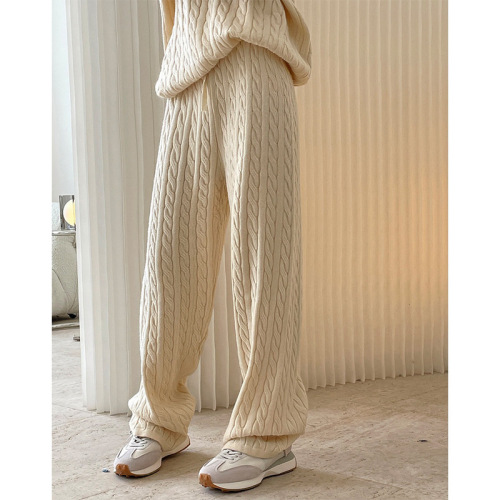 Autumn and winter new Korean Dongdaemun lazy and comfortable cable high-waisted wide-leg knitted pants loose slimming trousers for women thick