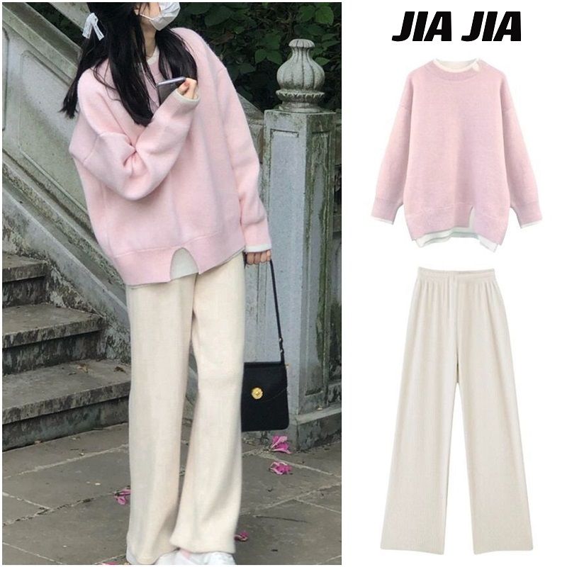 Early autumn outfit with a complete set of women's 2023 new style petite style wear layered sweater two-piece suit