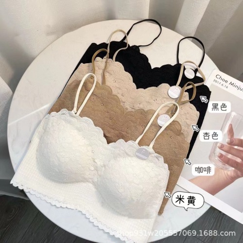 5823 fixed cup lace seamless sling beautiful back wrap bra tube top detachable adjustable spaghetti straps women's underwear