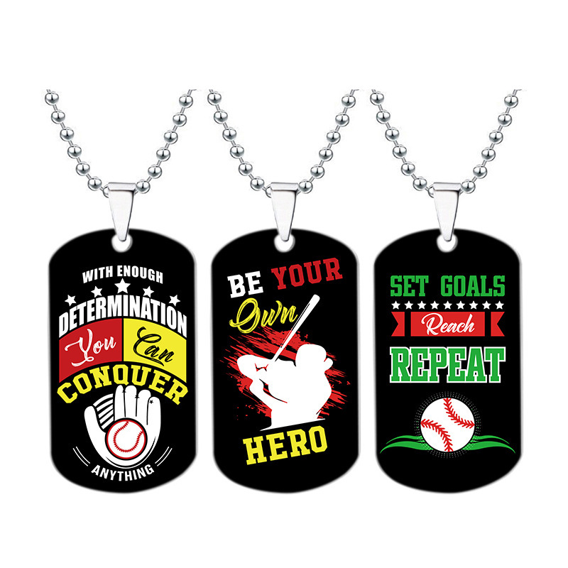 Titanium steel necklace European and American cross-border color printing softball baseball sports inspirational family holiday gift stainless steel necklace
