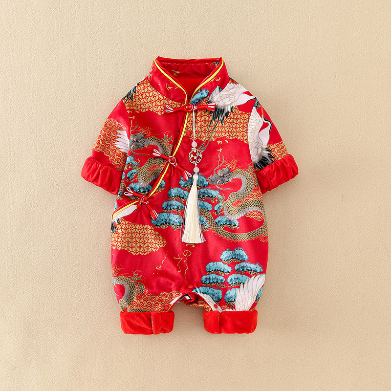Baby clothes, spring, autumn and winter, male and female dragon baby onesies, princess Chinese style cheongsam, full moon one-year-old dress