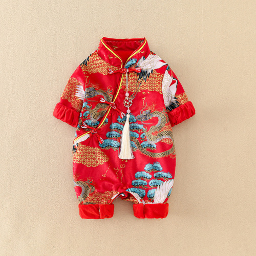 Baby clothes, spring, autumn and winter, male and female dragon baby onesies, princess Chinese style cheongsam, full moon one-year-old dress