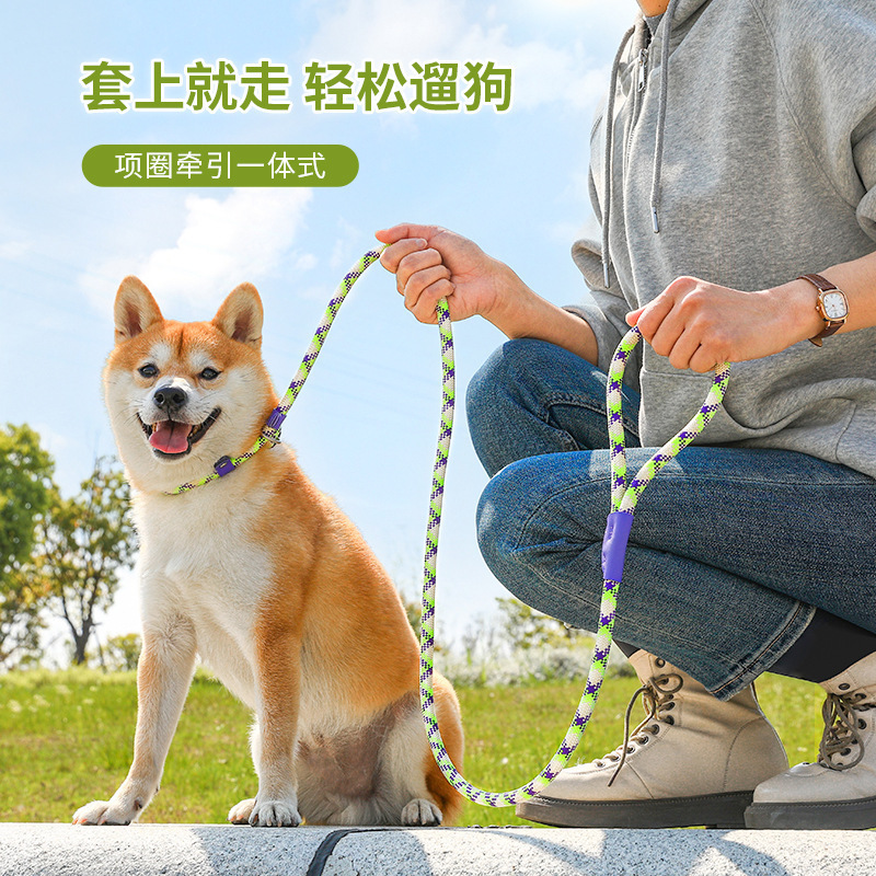 Cross-border dog leash integrated adjustable explosion-proof dog walking artifact P rope pet traction rope medium and large dog P chain