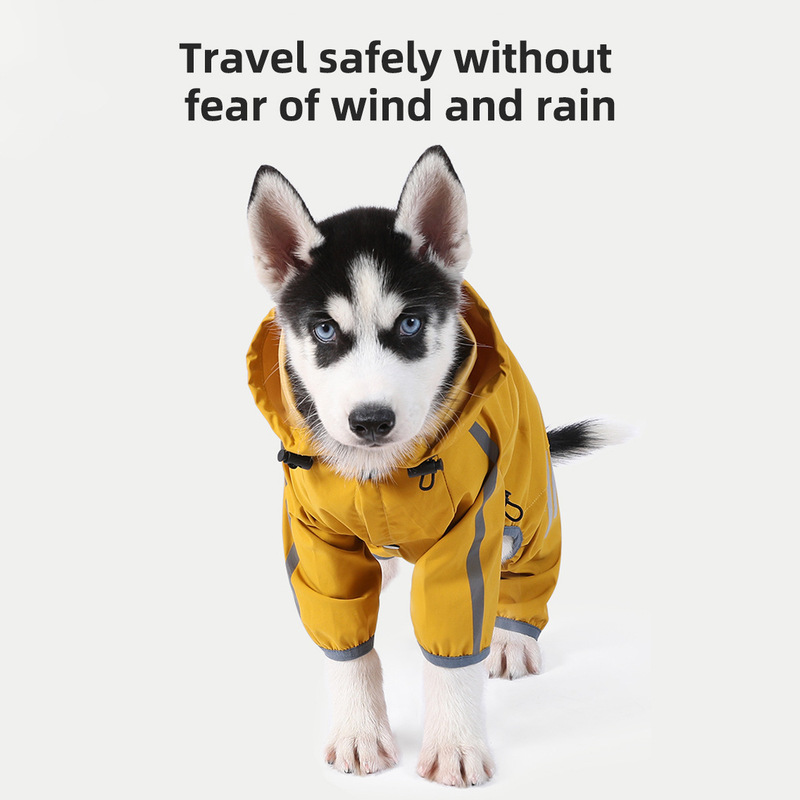 Cross-border new pet raincoat hooded big dog poncho waterproof reflective dog raincoat pet clothes