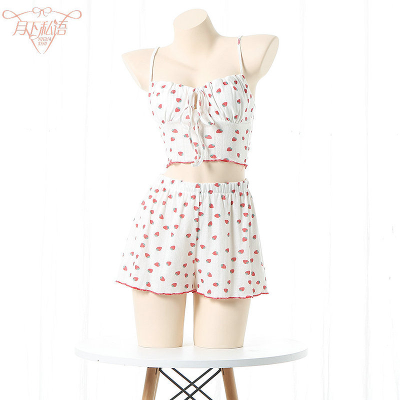 Pajamas for women 2022 summer thin sexy pure desire V-neck suspender shorts suit female internet celebrity small floral home clothes