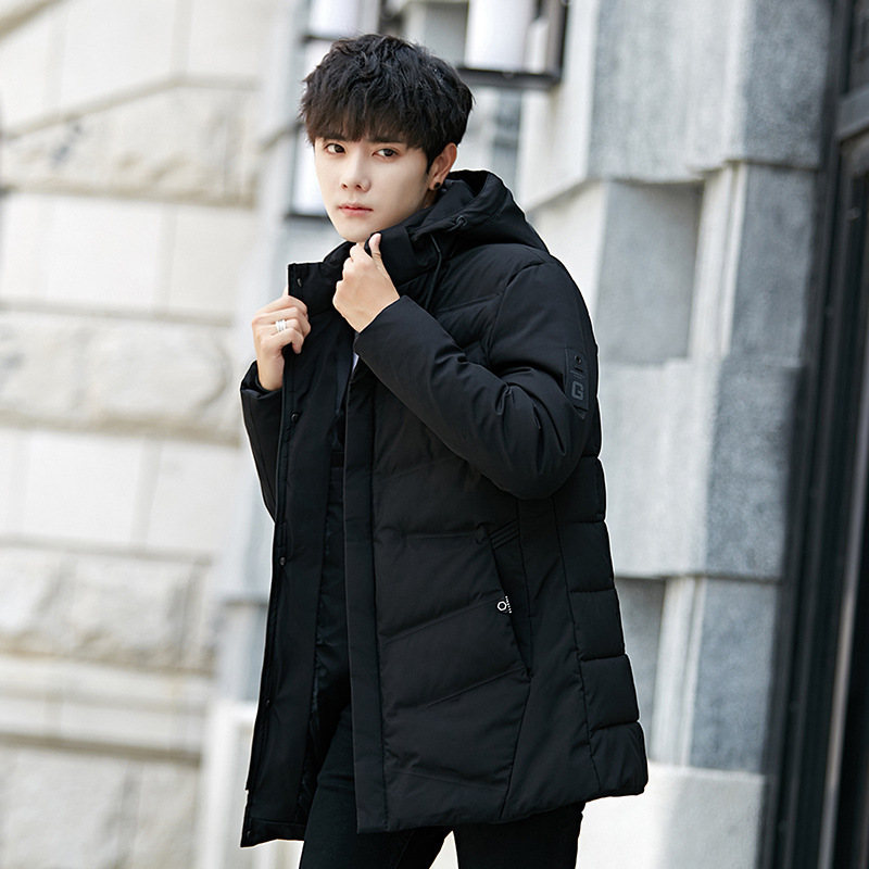 Men's winter new Korean style trendy youth casual thickened warm jacket men's medium and long down jacket